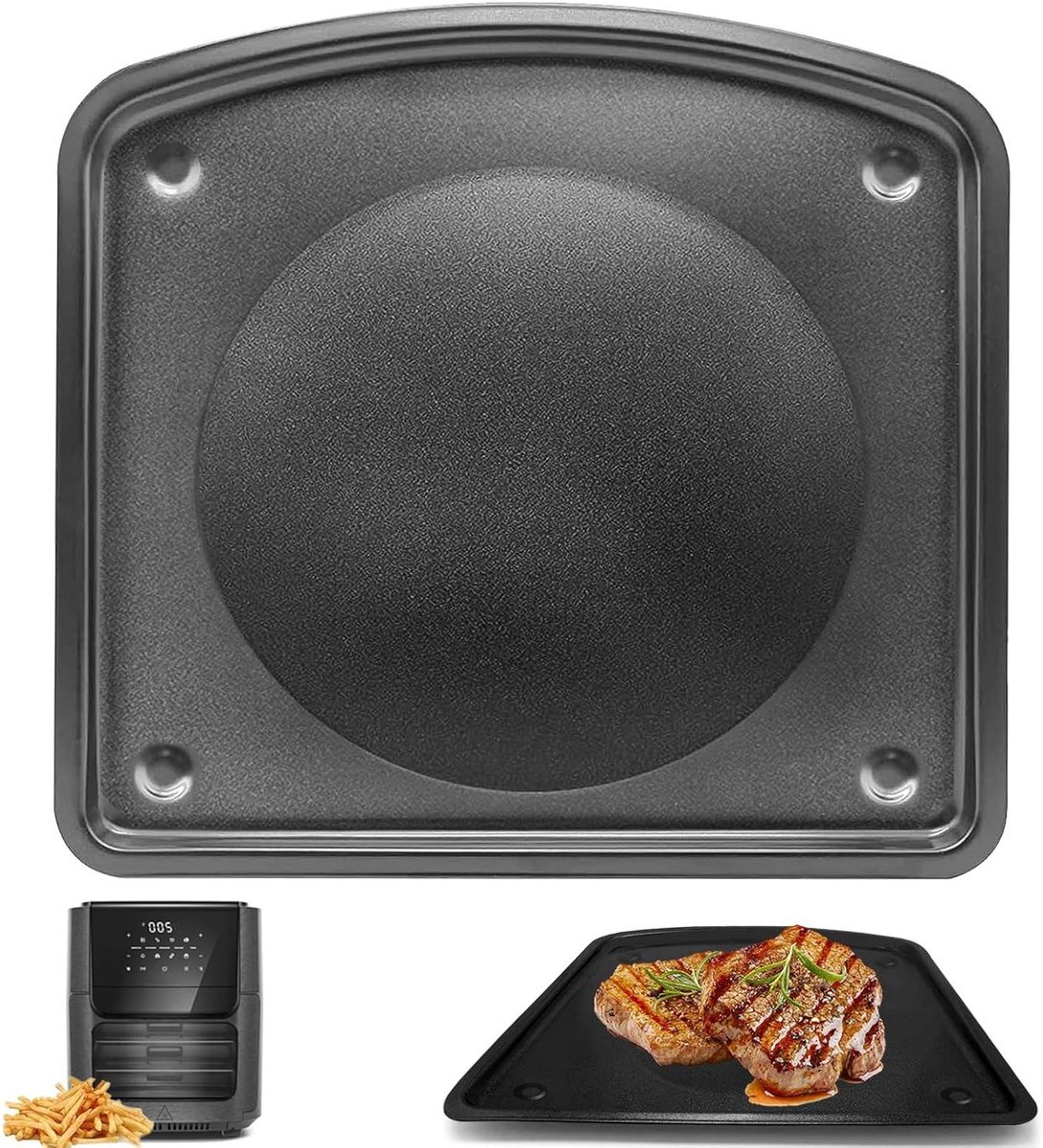 Airfryer Grillplaat - Crisper Plate Vervangend - Gezond Koken - Antiaanbaklaag Teflon - 25 x 22 cm - Zwart