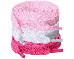 Sportveters Set - Platte Schoenveters - 3 Paar 140 cm - Duurzaam Polyester - Voor Hardlopen en Dagelijks Gebruik - Wit Roze Rood