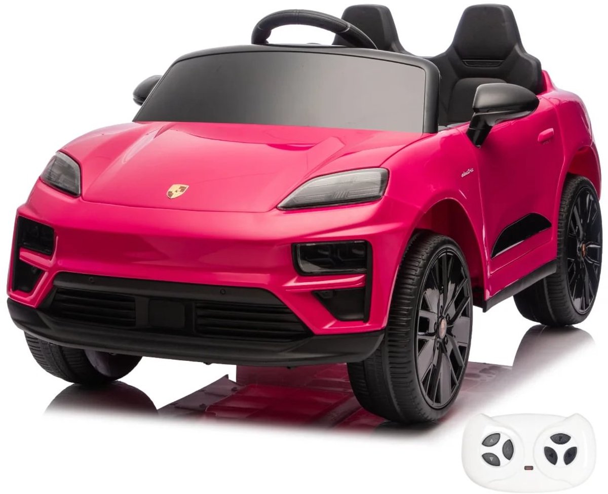 Porsche Macan Turbo Full Option Elektrische Kinderauto 1 tot 6 jaar – Officieel Gelicentieerd Accuvoertuig met EVA wielen, Schokdempers & Bluetooth – 12V Kinderauto met Afstandsbediening, Werkende Deuren & Soft-Start – Roze