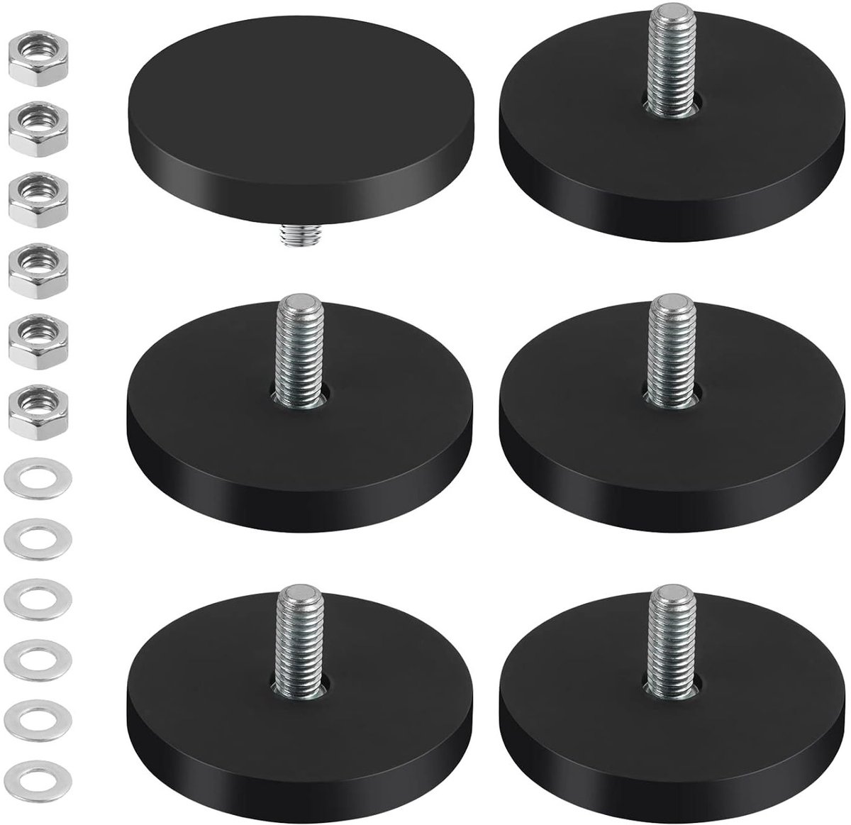 Krachtige Neodymium Magneten met M6 Draad, Rubber Gecoat, Ø 43mm, Ideaal voor Bevestigen en Ophangen (6 stuks)