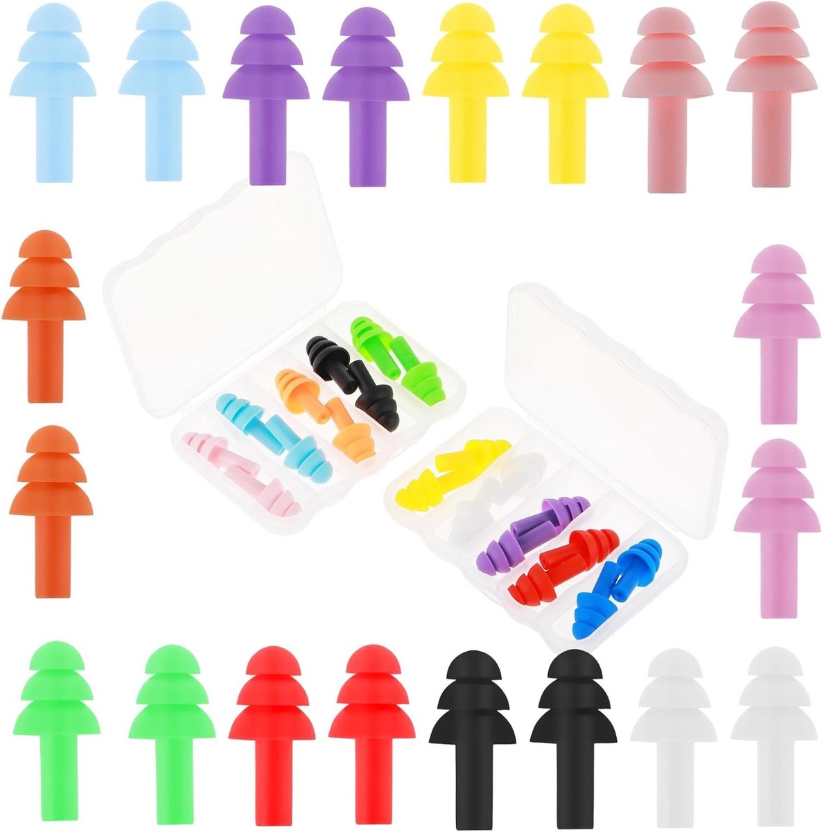 10 Paar Oordopjes voor Slaap, Zachte Silicone, Herbruikbare Oordopjes voor Geluiddemping, Ideaal voor Studie, Reizen en Concerten, Inclusief 2 Opbergdozen en 10 Kleuren