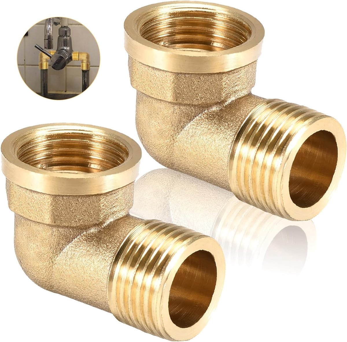 2-delige messing hoekverbinder 90 graden, 3/4 inch vrouwelijke en mannelijke draad, DN20 buisverbinding voor sanitair gebruik, duurzame hoekfitting