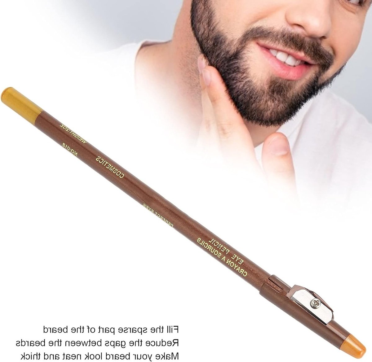 Beard Pencil voor het Vullen van Baarden, Langdurige Waterdichte Tool voor het Stylen en Vormgeven van Gezichtsbeharing (Lichtbruin)