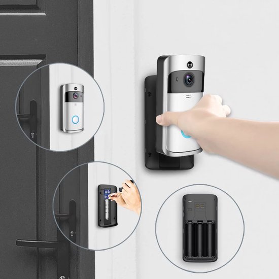 Video deurbel. Video V5 - deurbel met camera - Handleiding - Draadloze deurbel met camera - inclusief gong + 3 oplaadbare batterijen — afbeelding 3