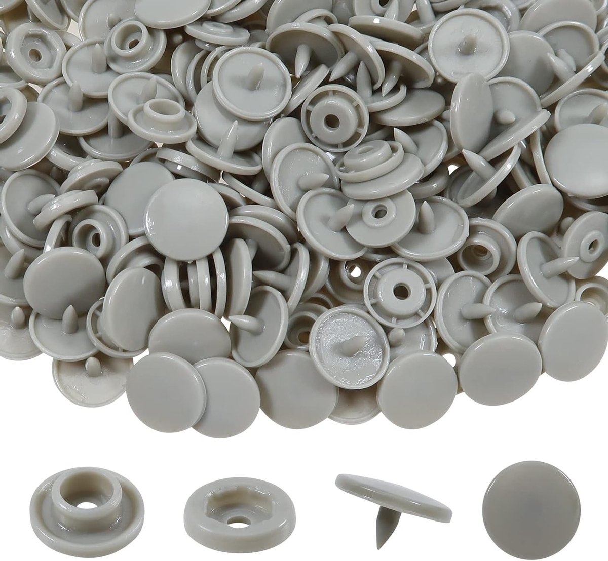 150 Sets Drukknopen Plastic T5 12mm Grijs voor Accessoires, Kleding, DIY en Scrapbooking