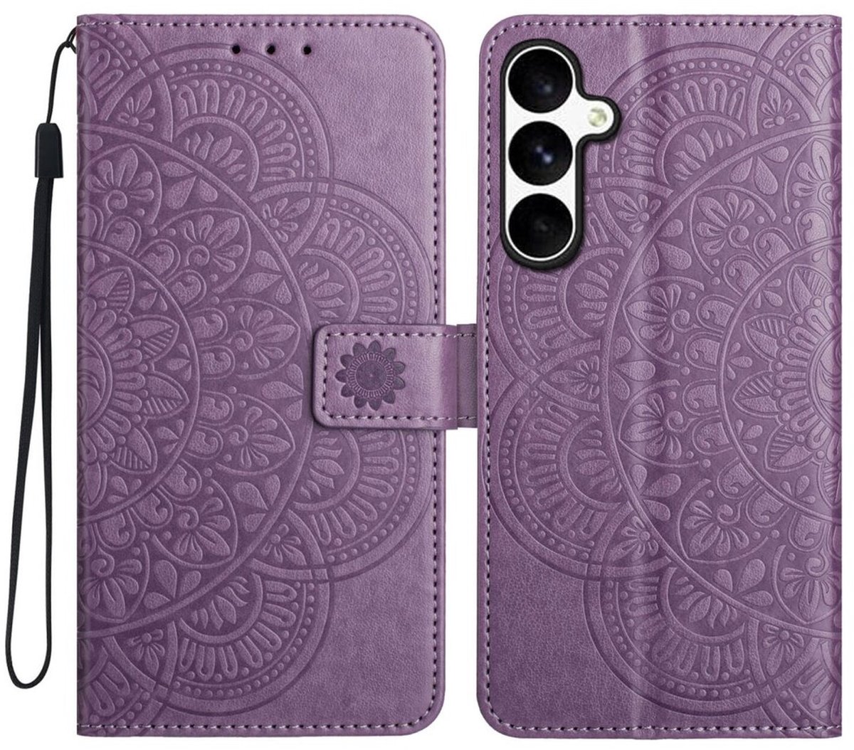 Mandala Book Case Geschikt voor Samsung Galaxy S25 FE - Hoesje met Pasjeshouder Paars