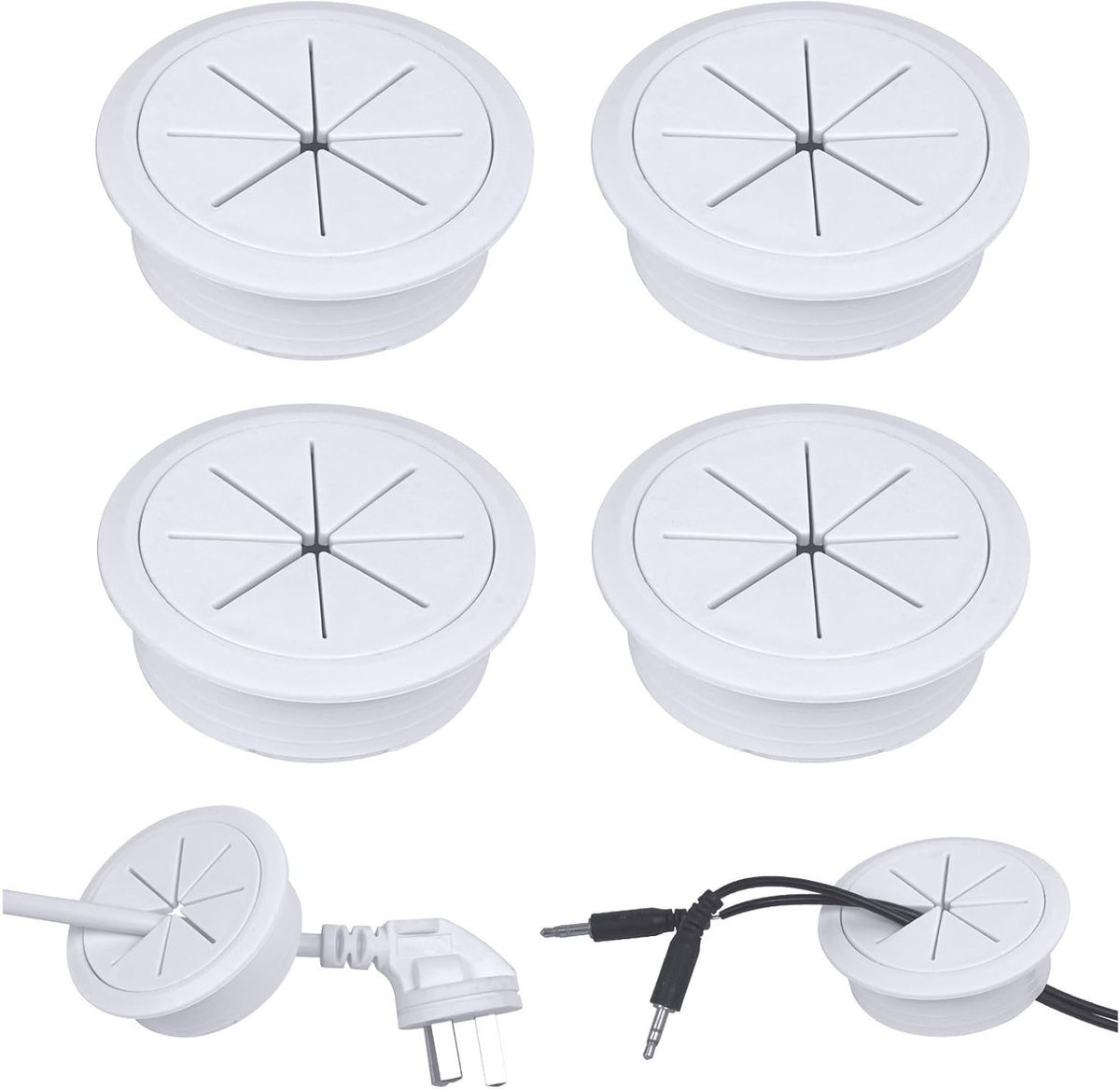 Flexibele kabelgoot voor wandmontage, ronde kabeldoorvoer van 60 mm voor bureaus, ideaal voor kantoor en computerwerkplekken, set van 4 stuks