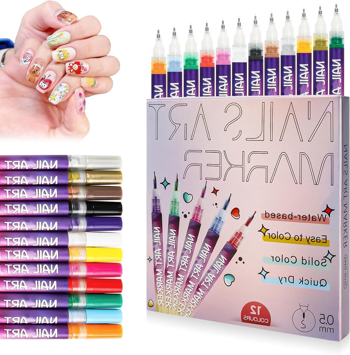 12 Kleuren 3D Nagelpennen Set voor Nailart, Manicure Tools en Nagelversiering