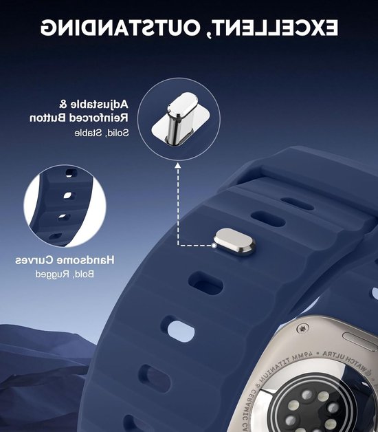 Compatibele Ocean Band voor Apple Watch Ultra 2 - Silicone Vervangband voor 49mm, 46mm, 45mm, 44mm, 42mm - Ideaal voor Mannen en Vrouwen, Midnight Blue, Comfortabel en Duurzaam van Merkloos — afbeelding 2