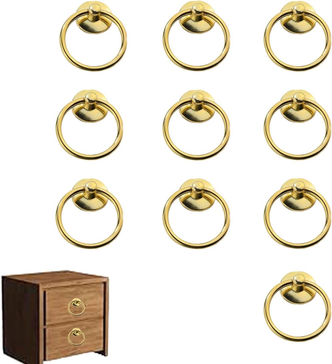 Ronde Ladehandgrepen met Gouden Ring - 10 Stuks in Messing Effect voor Kasten en Dozen