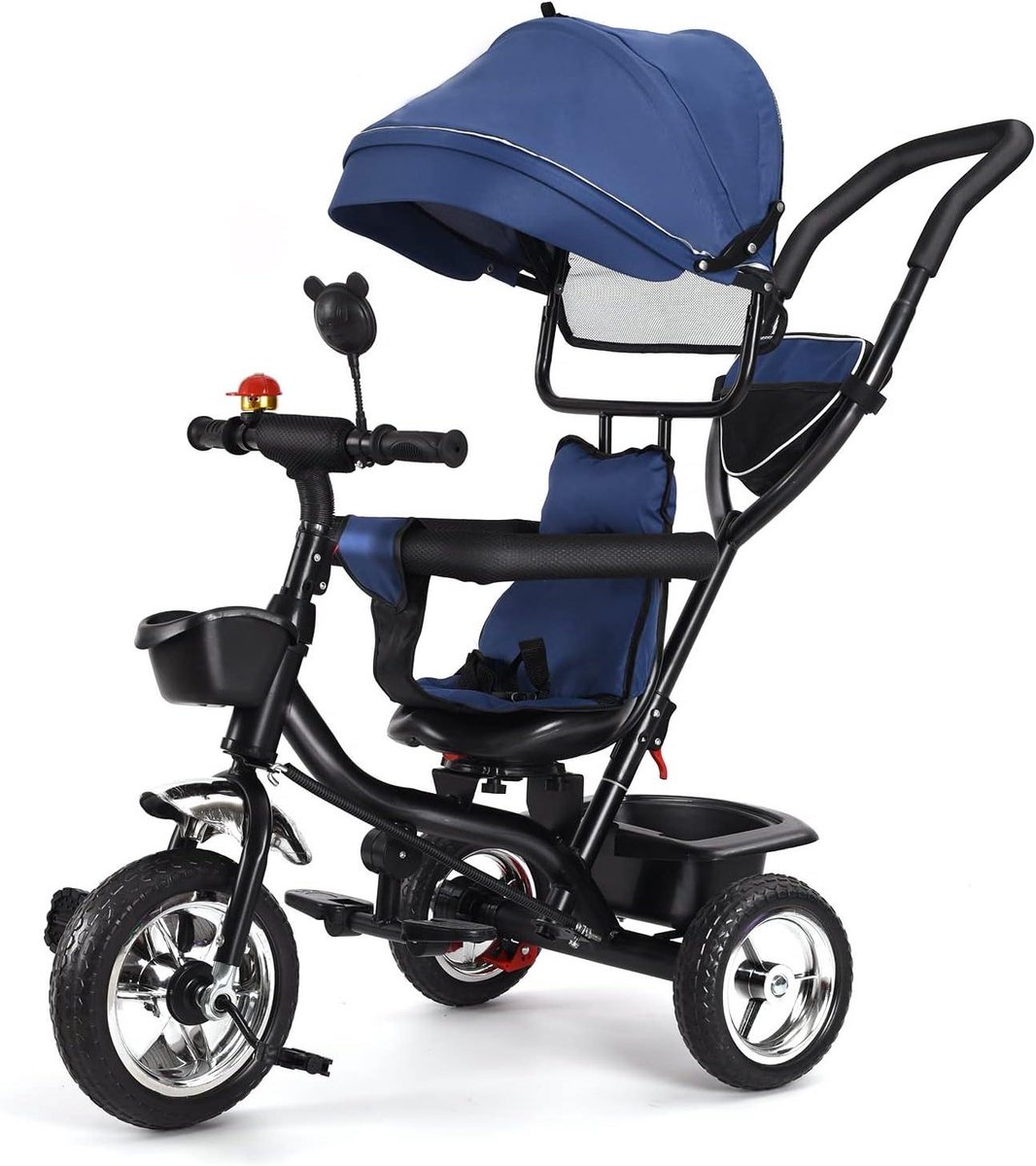 Kinderdriewieler - Loopfiets met duwstang - Veilig op pad - Verstelbare duwstang - 46x75x106 cm - Donkerblauw