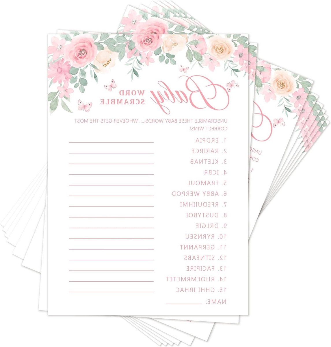 Babyshower Spelletjes - Feestkaarten Set - Feestelijke Activiteit - Dubbelzijdig Ontwerp - 25 Stuks - Roze