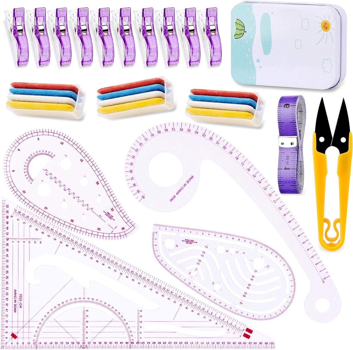 Naaiset Linialen - Patroon Teken Tools - Kleding Ontwerpen - 4 Stijlen Precisie - Metrisch - Transparant