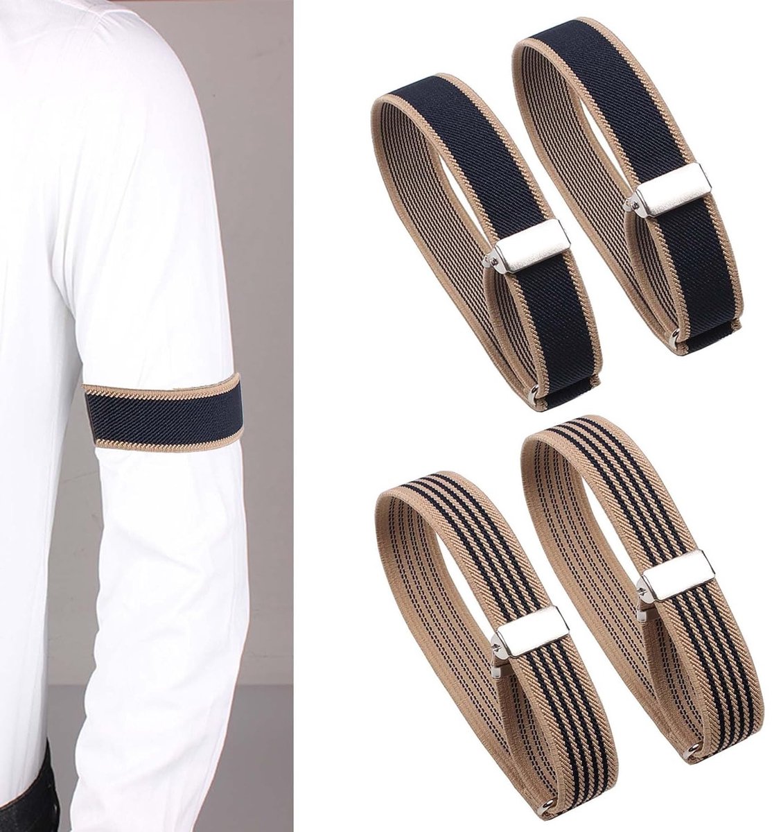 Verstelbare en Elastische Shirt Holders voor Mannen - 4 Stuks, Ideaal voor Het Bevestigen van Overhemden en Mouwen