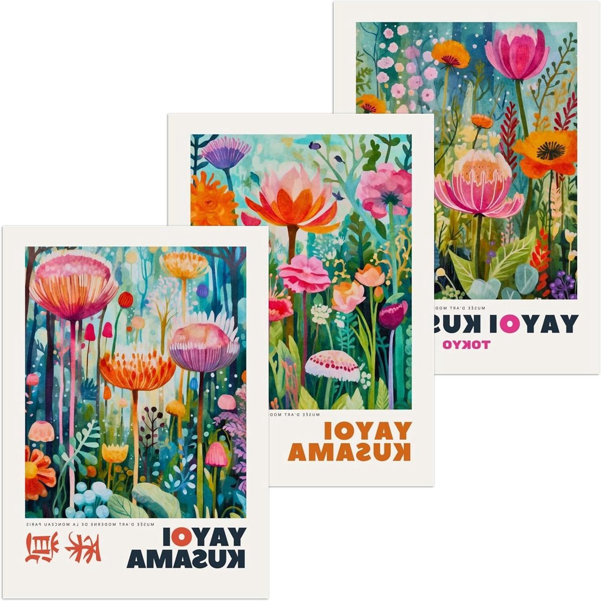 Posterset 3 stuks - Wanddecoratie set - Woonkamer decoreren - Japanse kunststijl - 60 x 80 cm - Multicolor