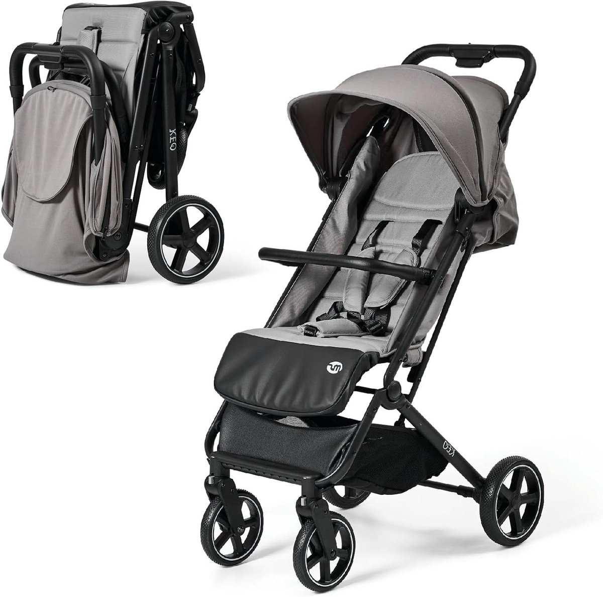 Kinderwagen Buggy - Lichtgewicht Buggy - Compact Reizen - Eén Hand Vouwmechanisme - Tot 22 kg - Grijs
