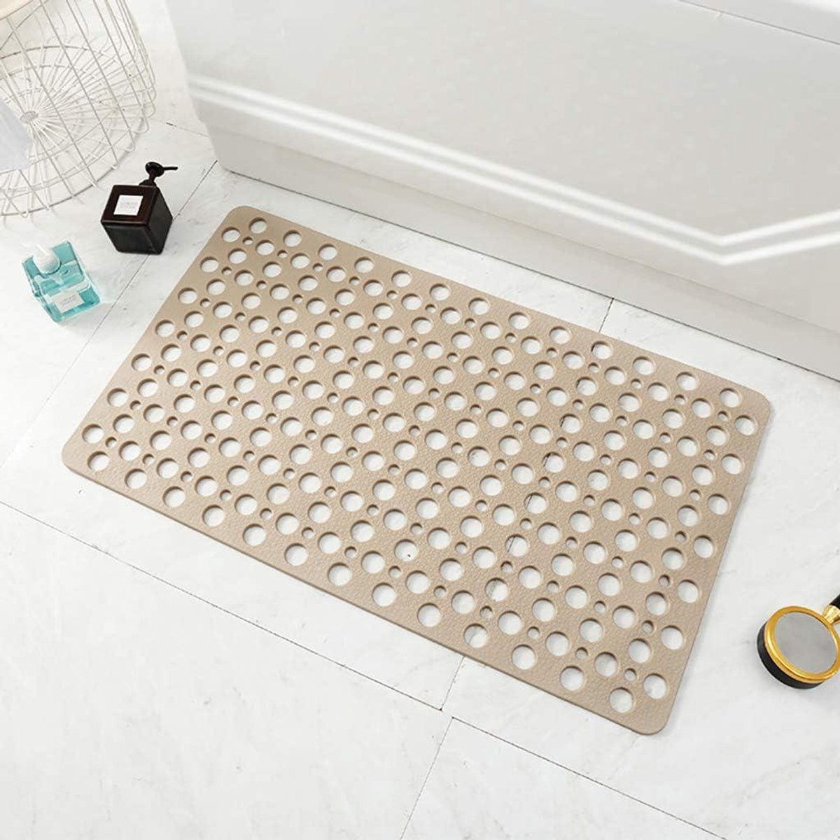 Douchemat Antislip - Badkamer Mat - Veilig Douchen - Sterke Zuignappen - 75x43 cm - Khaki