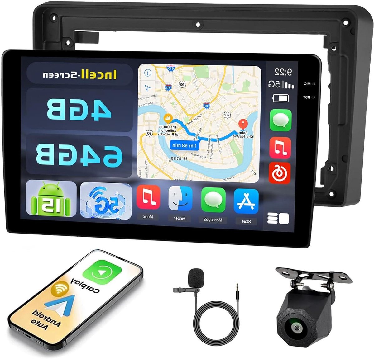 Autoradio - Incell Touchscreen - Navigeren en Muziek - Draadloze Connectiviteit - 9 Inch - Zwart