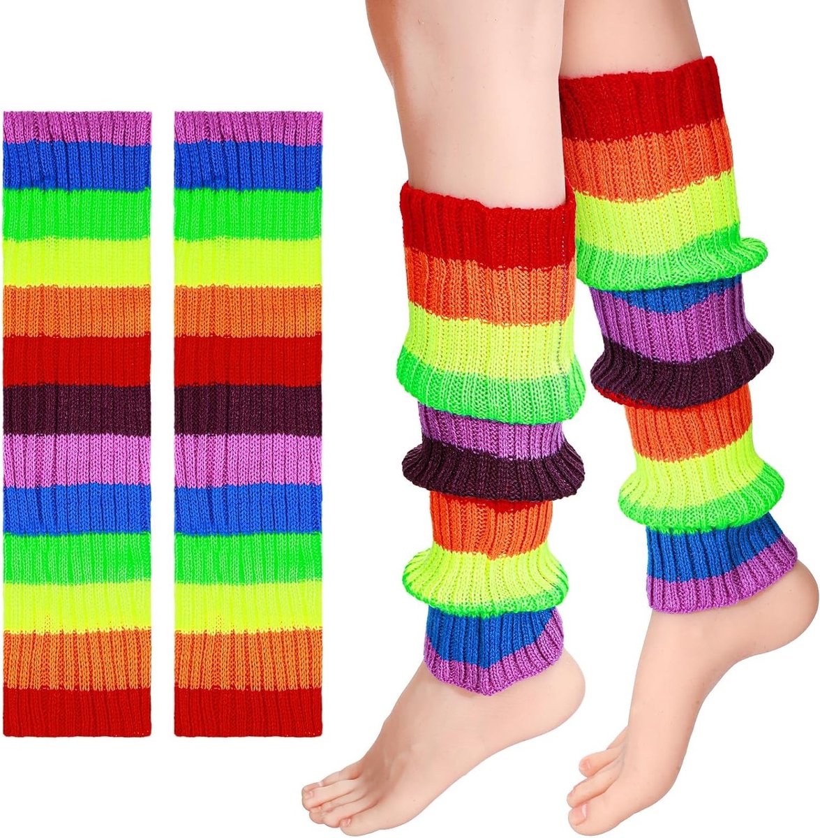 Kleurrijke Neon Beenwarmers voor Dames, Stijlvolle Ribgebreide Beenwarmers voor 80s, 90s en Y2K Feestjes, Yoga en Dansactiviteiten