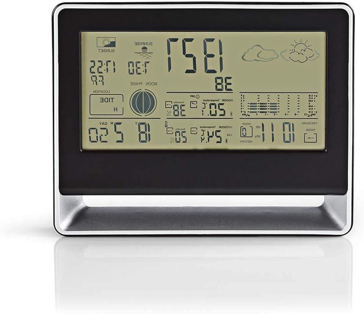 Weerstation Met Sensor - Weer Voorspeller - Thuis Weer Checken - Binnenshuis Buiten Temperatuur - 150 Europese Steden - Zilver Zwart