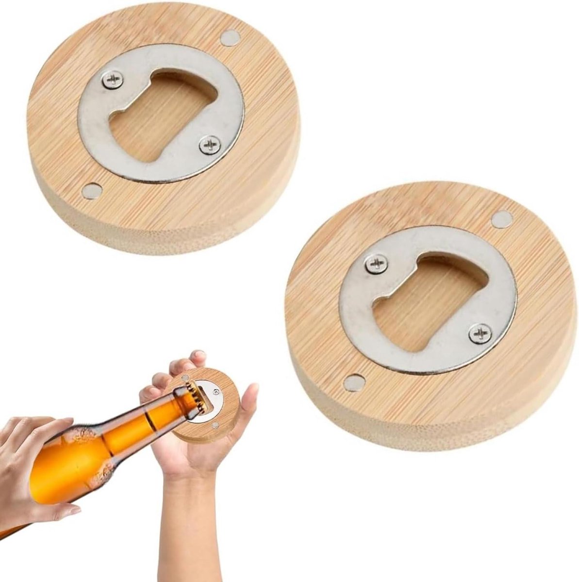 Flesopener set - Bieropeners - Drank openen - Magnetisch ontwerp - 2 stuks - Houtkleurig
