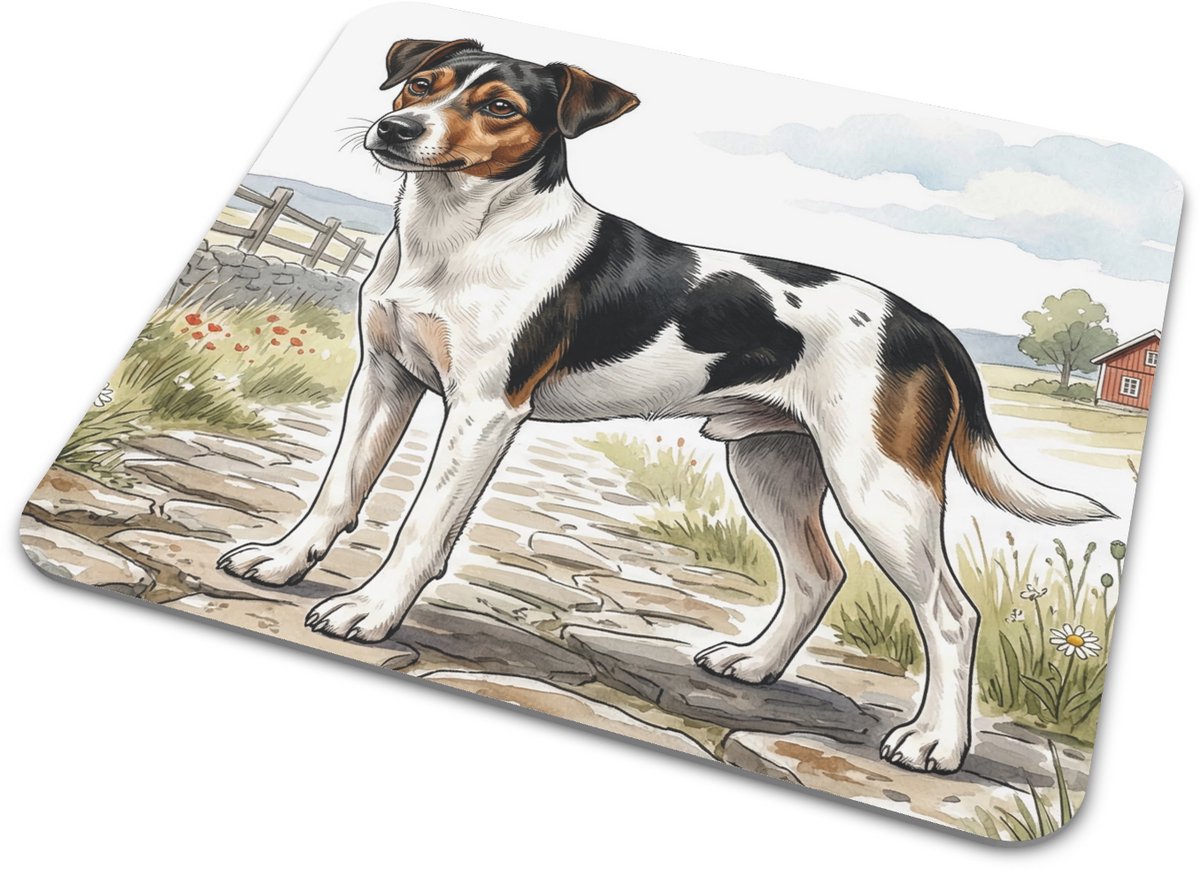 Muismat Deens-Zweedse boerderijhond Honden Serie - Illustratie op Landelijk Erf - Cadeau voor Hondenliefhebber - Decoratie voor Bureau en Thuiswerkplek 22x20 cm