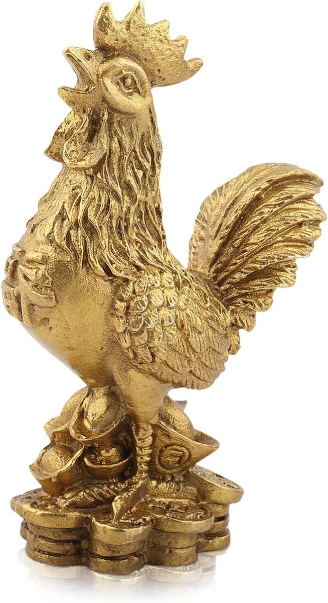 Gouden Haan Beeldje van Messing voor Feng Shui, Geluk Brenger en Decoratie voor Thuis en Kantoor