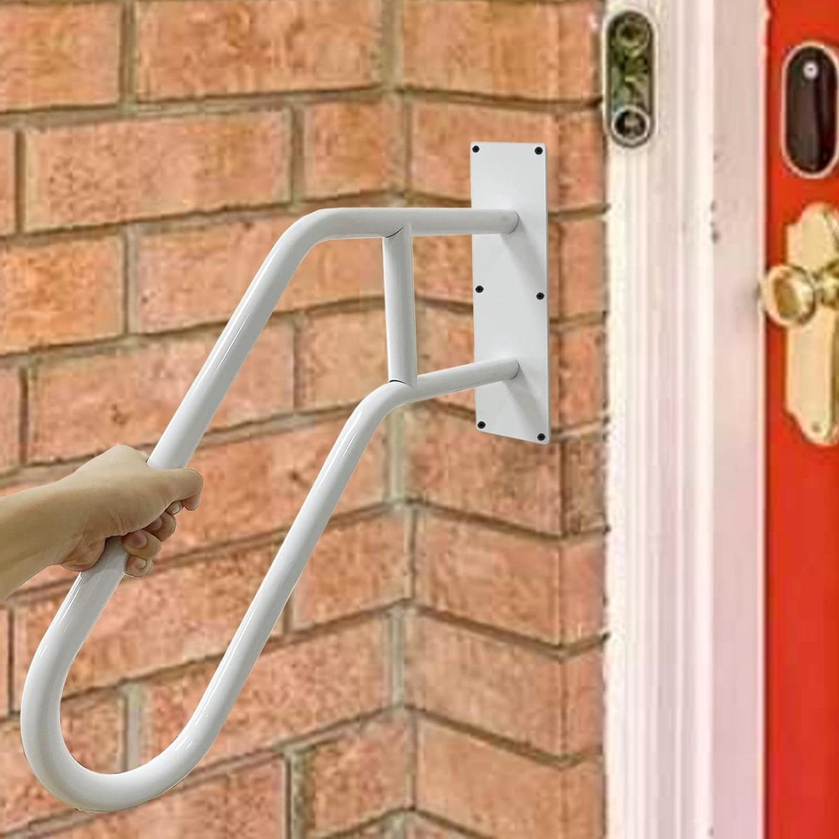 Wandsteun Trapleuning - Steunstang Garage - Veilig Traplopen - Gepolijste Witte Afwerking - 71 cm Lengte - Wit