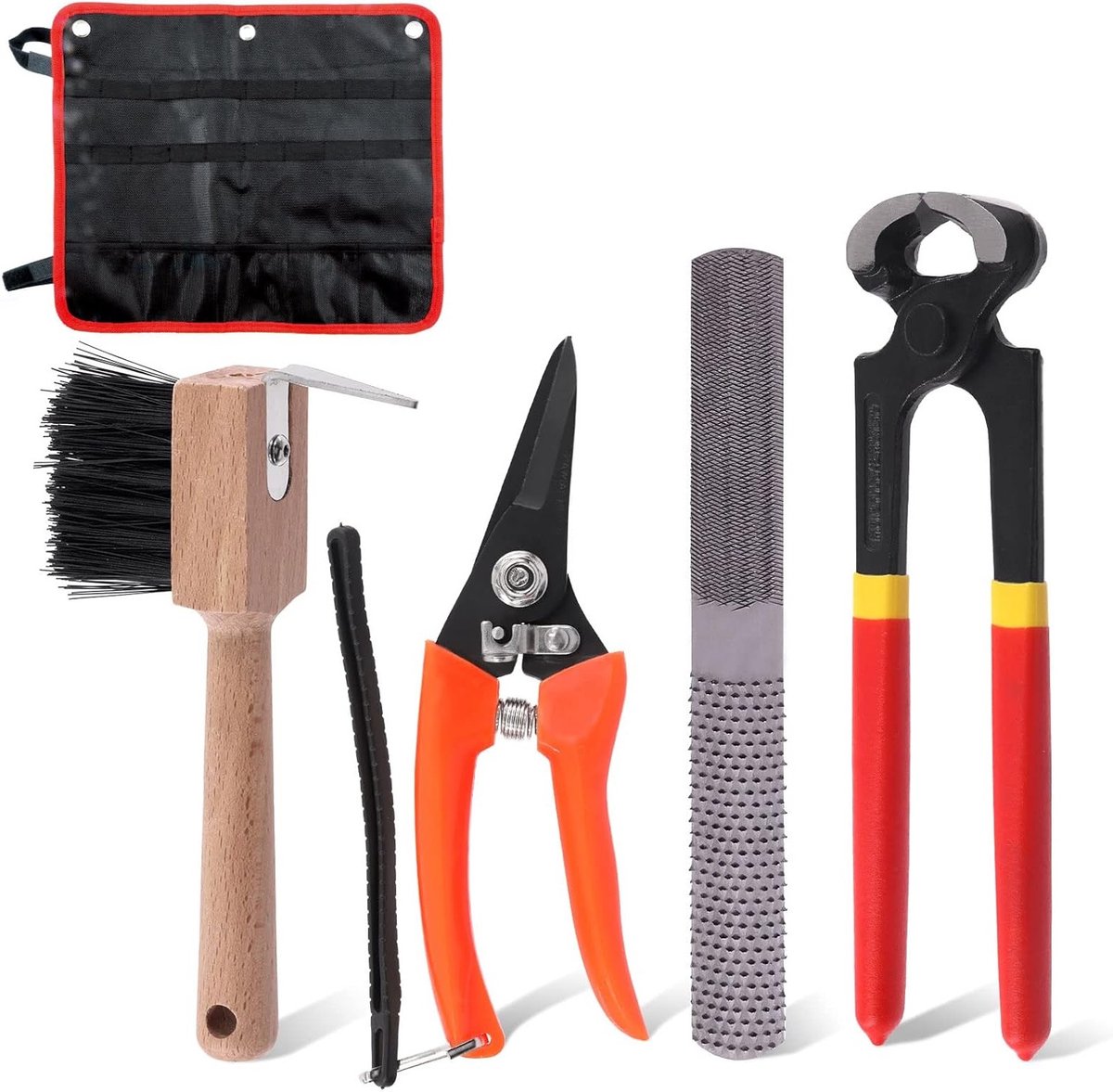 Professionele 5-delige hoefverzorgingsset met scharen, trimmers, raspen en opbergtas voor paarden, ezels, geiten en varkens