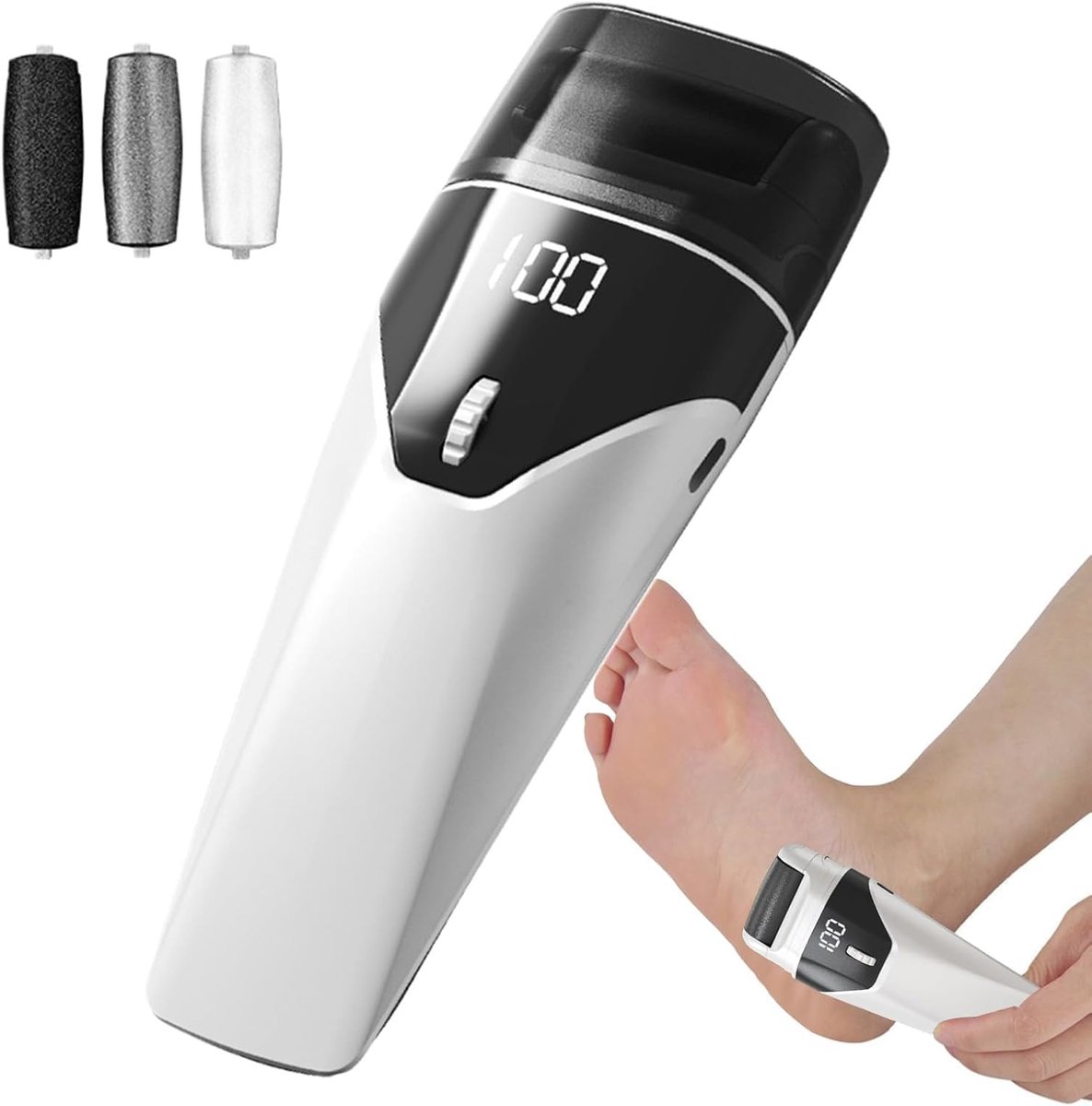 Elektrische Eeltverwijderaar met LED - Elektrische Voetvijl - Eeltvijl - Eeltrasp - Pedicure -Usb Oplaadbaar - Waterdicht - zwart wit