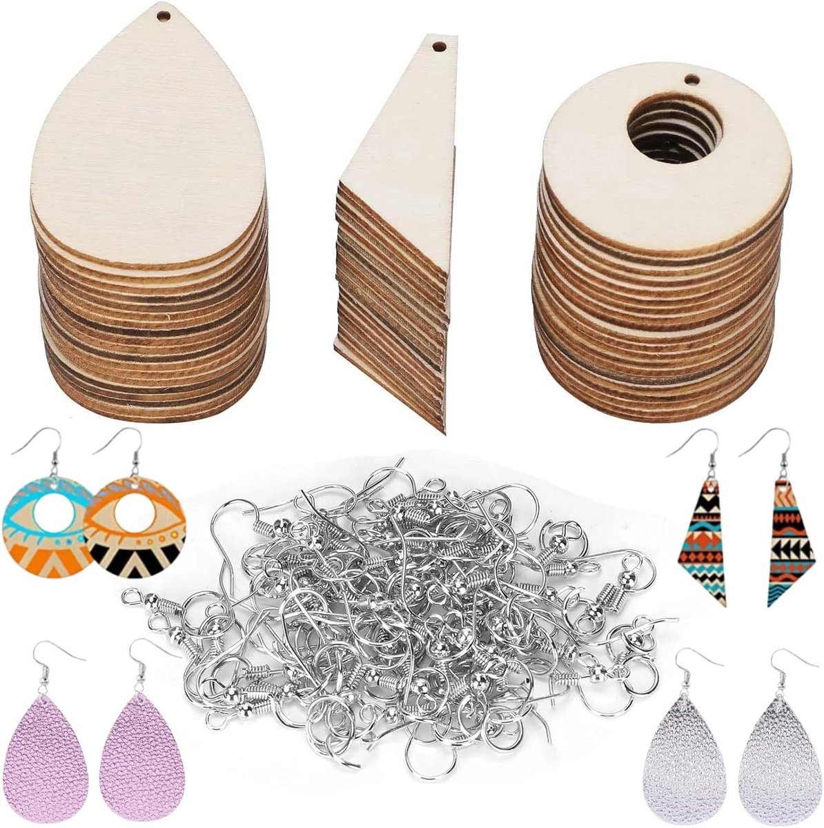 60 Onafgewerkte Lege Druppelvormige Hangers voor Etnische Mode Oorbellen - DIY Houten Handgemaakte Benodigdheden en Kits voor Creatieve Projecten
