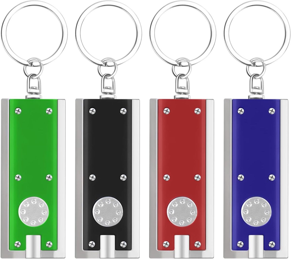 Mini LED Sleutelhanger Zaklamp Set van 4, 120 Lumen, Compact en Lichtgewicht voor Kamperen, Wandelen en Fietsen in 4 Kleuren