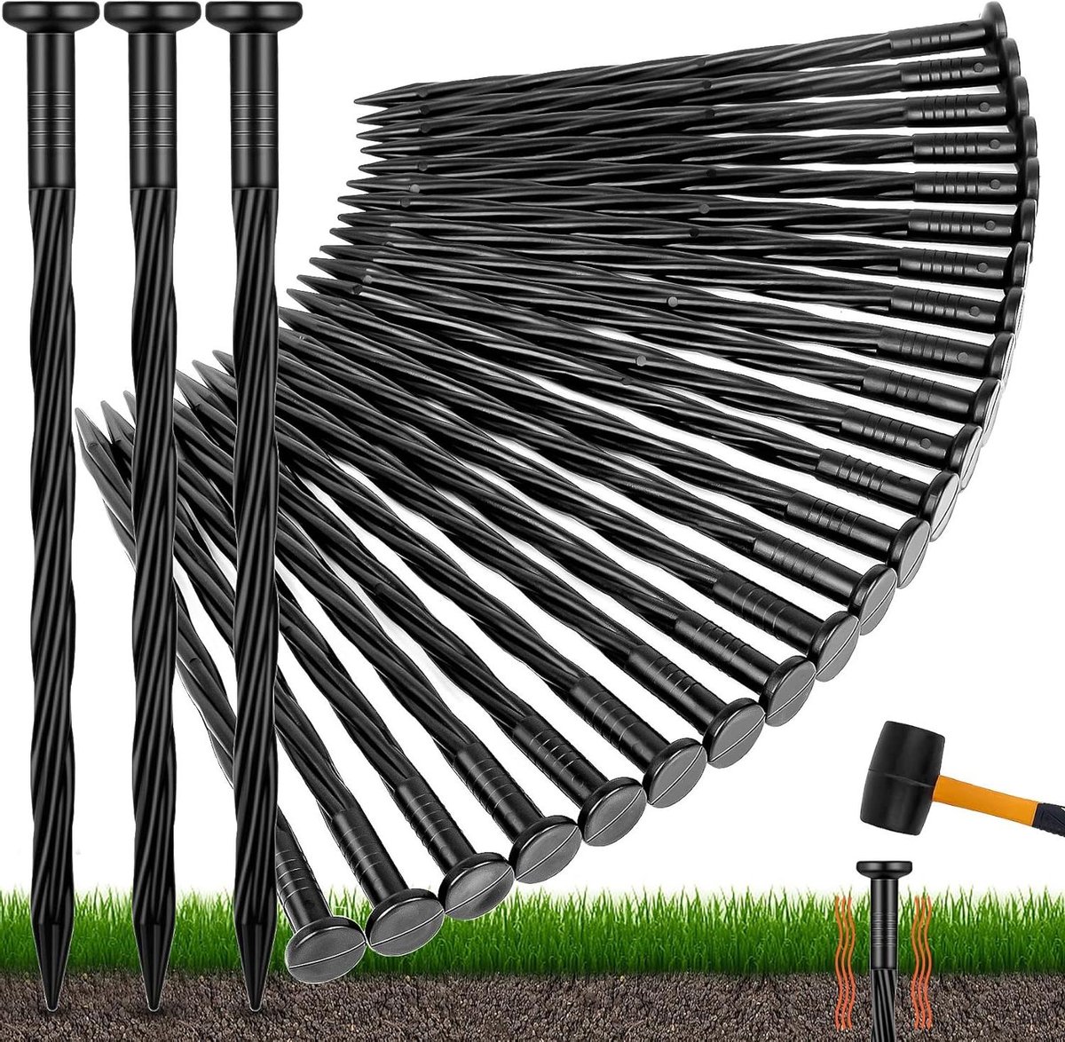 Landschap Edging Stakes - Tuin Stakes Gazon Spikes - Tuinonderhoud - Stevig Kunststof - 100 Stuks - Zwart