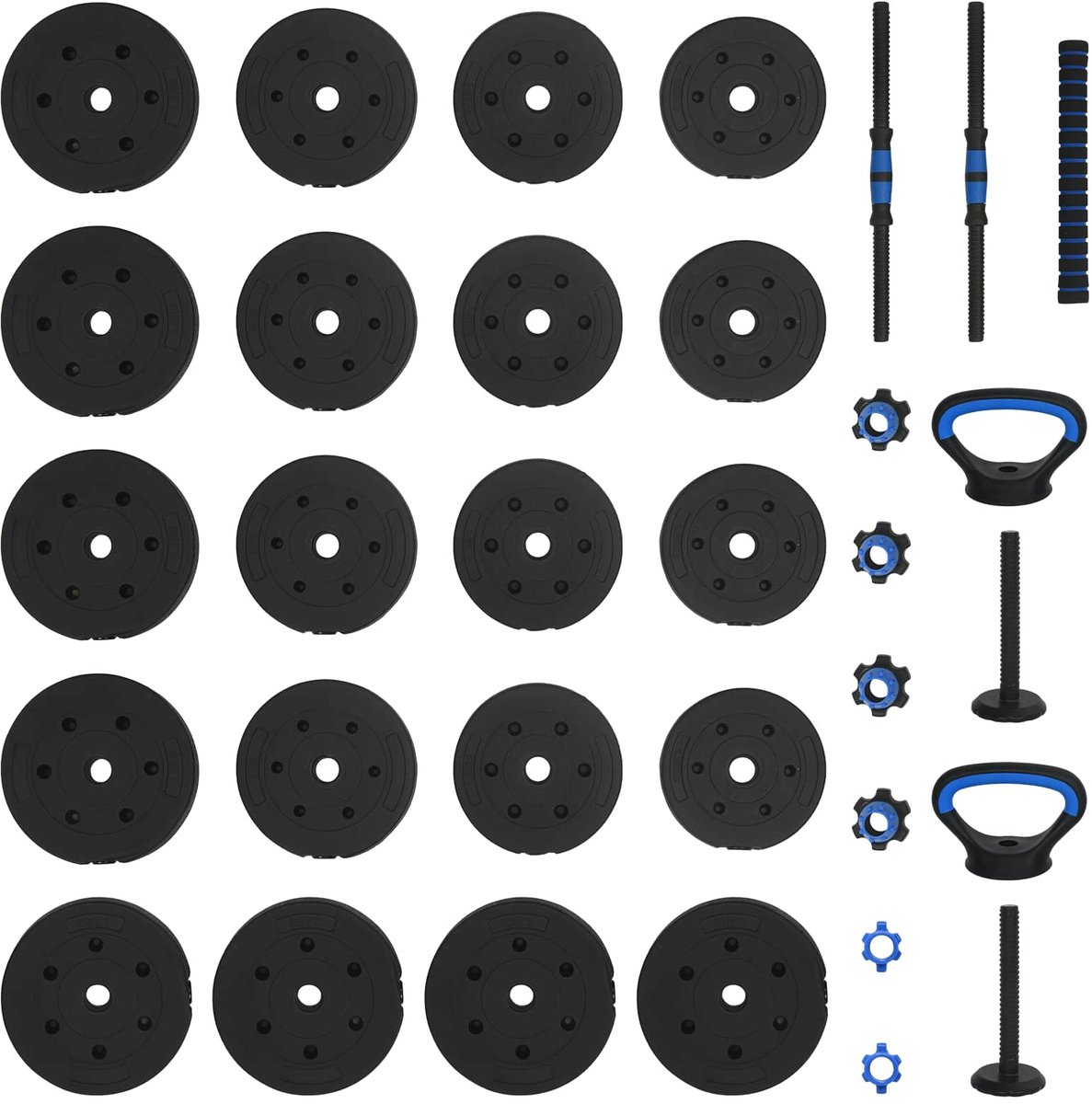 vidaXL - 4-in-1 - Halterset - 40kg - Zwart - en - Blauw - Cement - en - ijzersand thumbnail 3