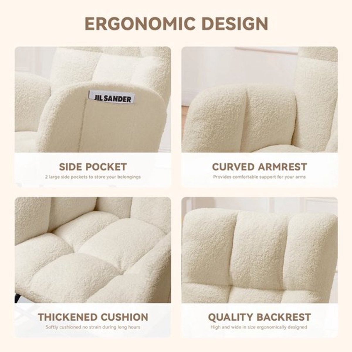 Schommelstoel – Relaxstoel – Fauteuil – Voedingsstoel – Loungestoel – Beige Teddy Stof – E