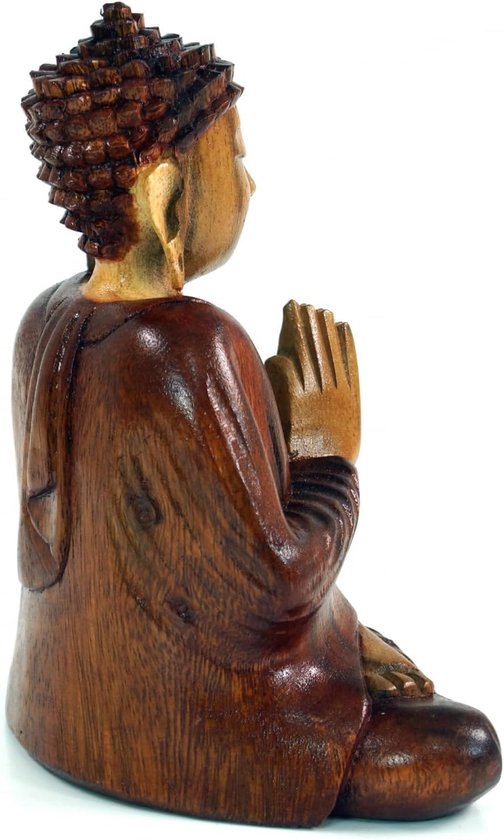 Houten Boeddha Beeld - Boeddhabeeld Handgemaakt - Meditatie en Ontspanning - Uniek Handgesneden Stuk - 20 cm Hoog - Rood van Merkloos — afbeelding 5