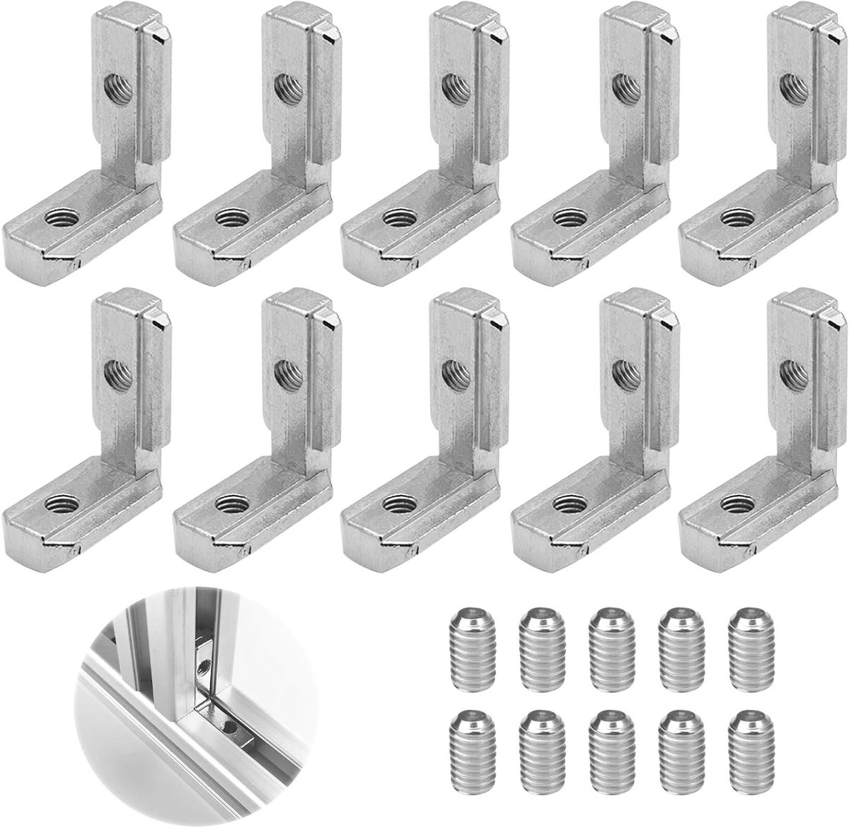 Set van 10 L-vormige hoeken voor 30x30 aluminium profielen, 90° verbindingsstukken, accessoires met schroeven voor stevige constructies