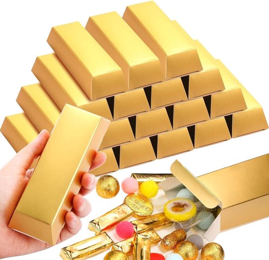 24 Stuks Gouden Chocolade Repen Cadeaubox, Perfect voor Bruiloften, Kerst en Kinderfeestjes, 14 x 8,2 cm.