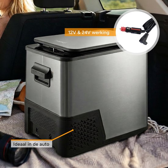 TZS First Austria Compressor Koelbox - 38L - Koelt tot -20°C - AC/DC 12V 24V 230V - Anti-Vingerafdruk Dark Steel - 3-Traps Accubeveiliging van Merkloos — afbeelding 4