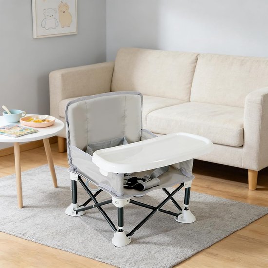 Baby High Chairs - Hoge Stoelen voor Baby's en Peuters - Vouwbare Peuter Eetstoel met Verstelbare Band en Afneembare Blad - Draagbare Baby Voedingsstoel (Grijs) van Merkloos — afbeelding 5
