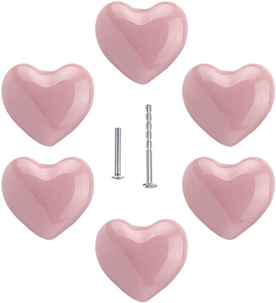 6 Stuks Hartvormige Keramische Knoppen voor Kinderen - Schattige Handgrepen voor Lades, Kasten en Deuren - Perfect voor Kinderkamers en DIY Projecten (Roze)