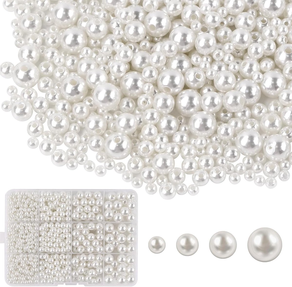 Ronde witte synthetische kralen van 4-10 mm voor sieraden, armbanden en kettingen maken