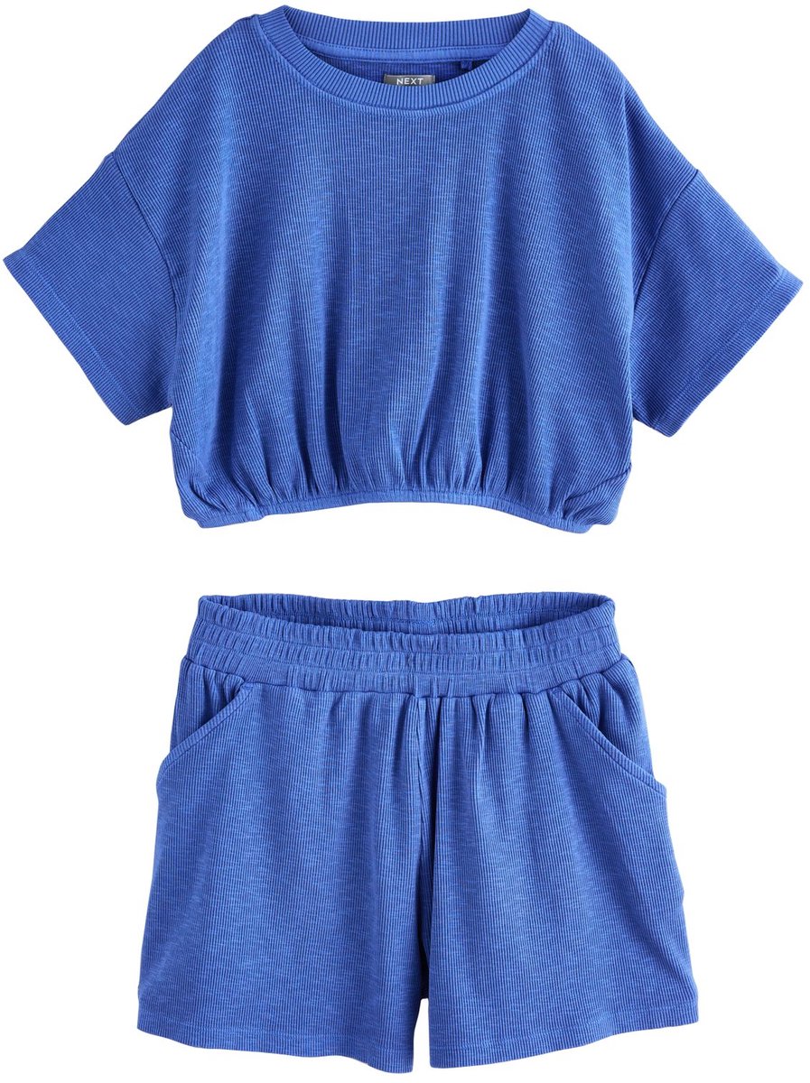 Next - Meisjes - Geribbelde shortset met wassing - Blauw