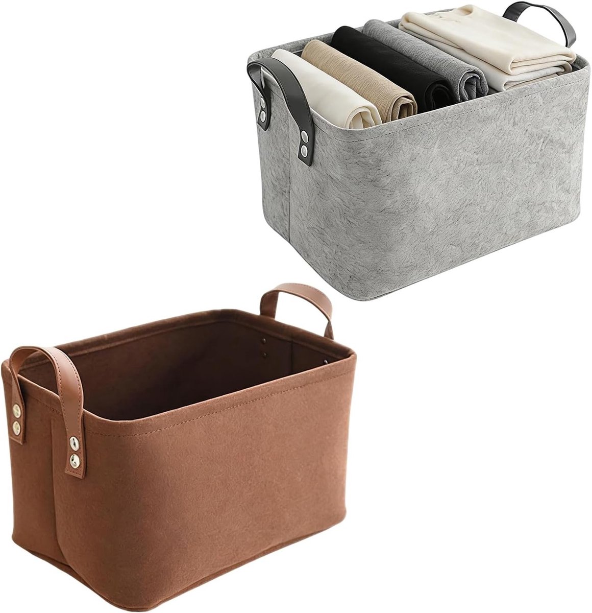 Opbergmanden van vilt, Set van 2, Handige opbergdozen voor boeken, kleding en accessoires, Ruimtebesparend en praktisch