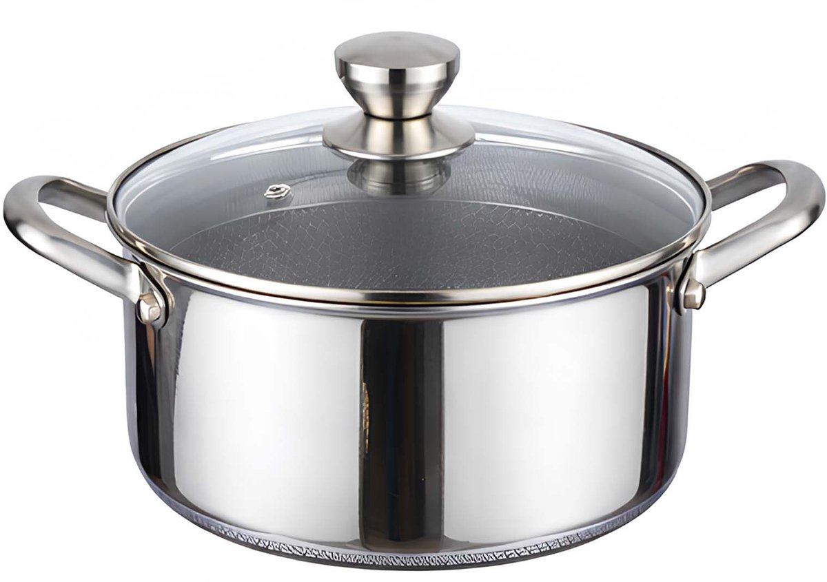 Cheffinger, Kookpan 20cm 3L met Anti-aanbak Honingraatcoating en Deksel, Zilver