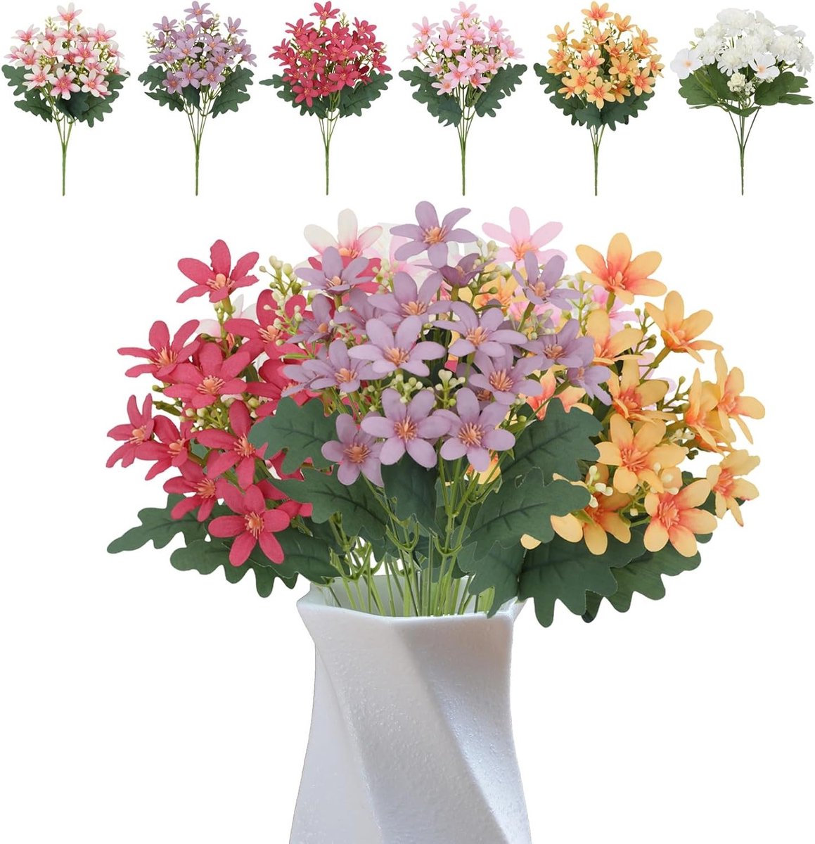 6 bundels UV-bestendige zijden bloemen - Nepp bloemenboeket voor balkon, tafel en tuin decoratie