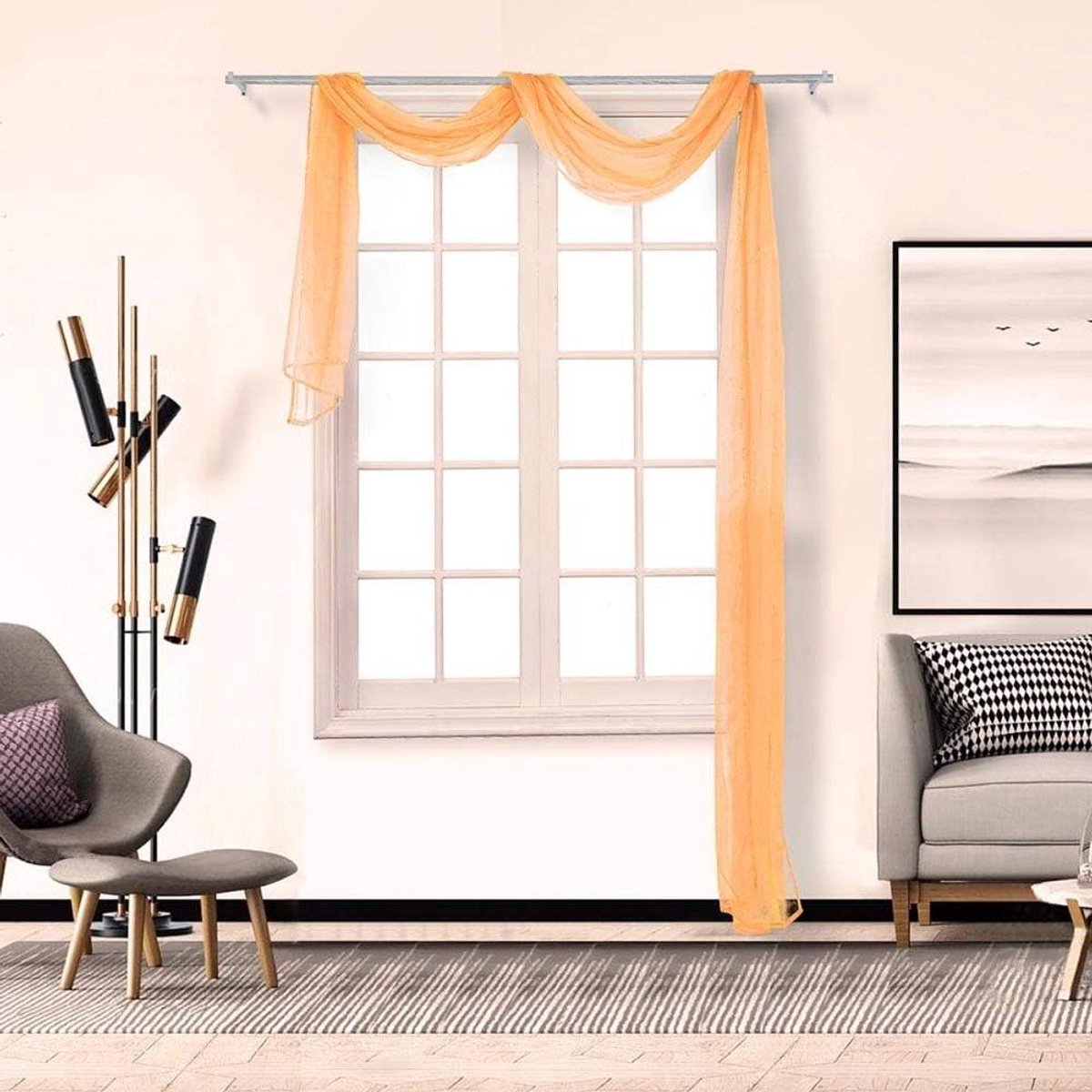 Voile Raamsjaal - Transparante Gordijnstof - Woonkamer Decoratie - Zachte Effen Stof - 90 x 500 cm - Beige