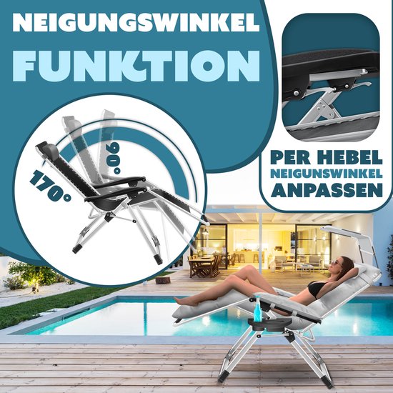 KESSER tuinligstoel, ligstoel, opvouwbare ligstoel + nekkussen tuinstoel grijs van KESSER — afbeelding 2