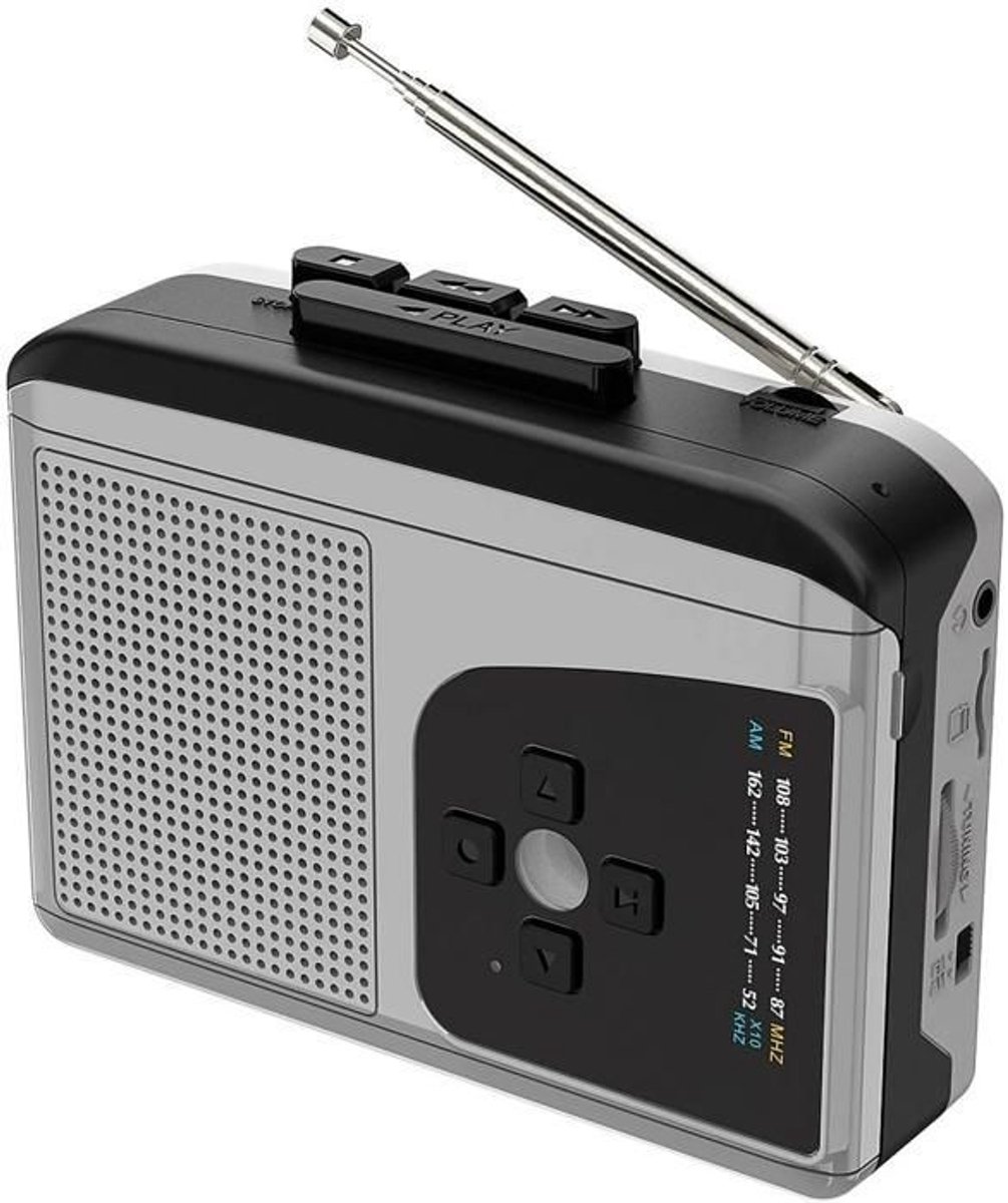 Draagbare radio-cassettespeler, AM/FM-radio met opnamefunctie, grijs
