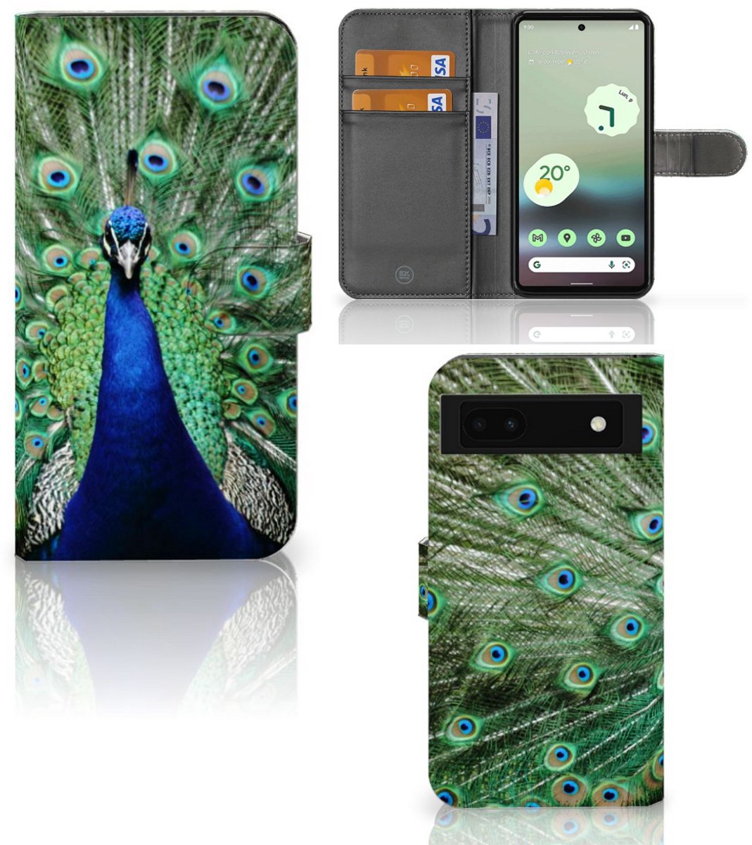 Google Pixel 6A Telefoonhoesje met Pasjes Pauw